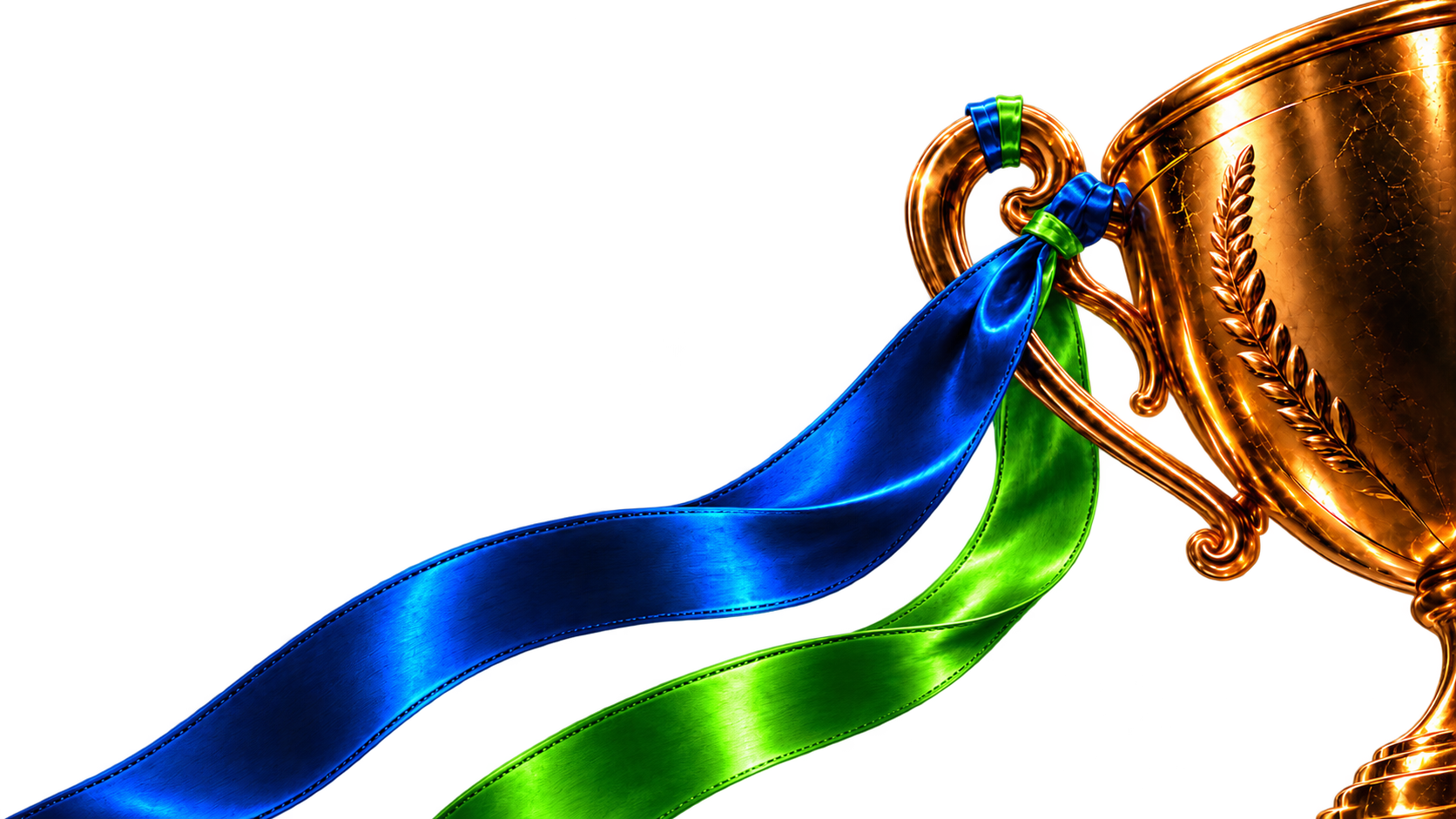 ByteFX gold trophy with blue and green ribbons