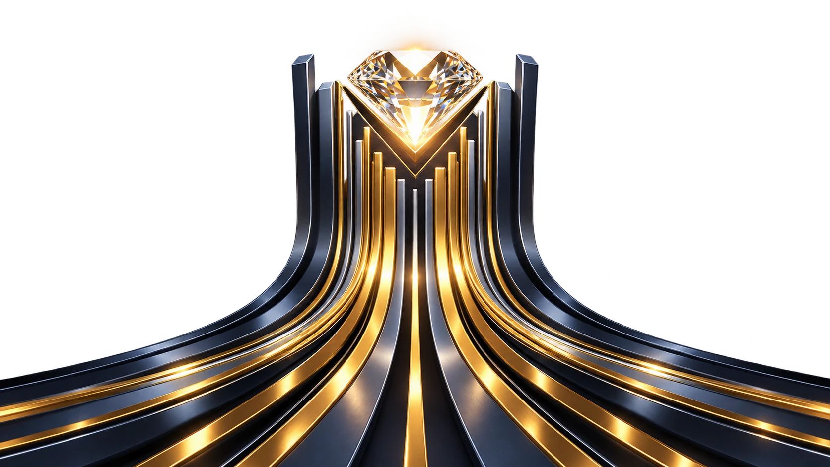 A brilliant diamond above sweeping gold and platinum tracks